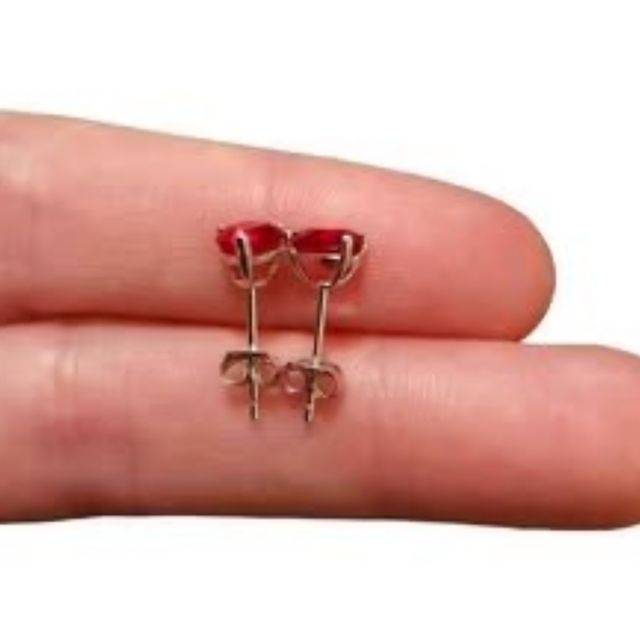 Heart Earrings Sterling Silver, Ruby Earrings Stud, 5X5 mm, Heart Earrings - Picture 3 of 10